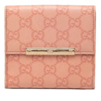 Gucci Guccissima Logo Plate Bifold Wallet Pink Leather