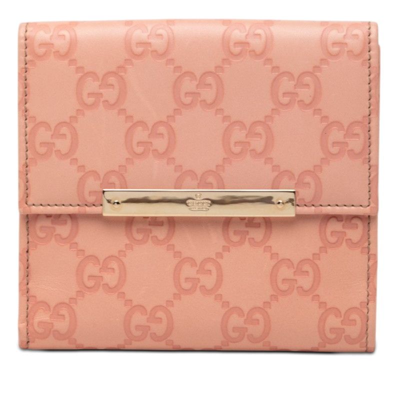 Gucci Guccissima Logo Plate Bifold Wallet Pink Leather