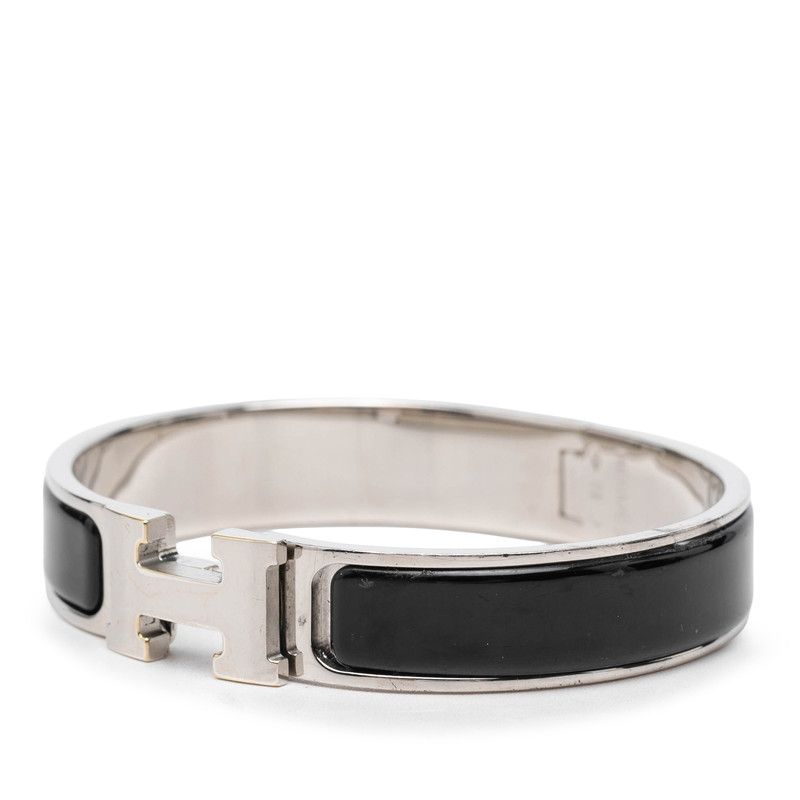 Hermes Click Enamel Bracelet Silver Black Metal — view 2