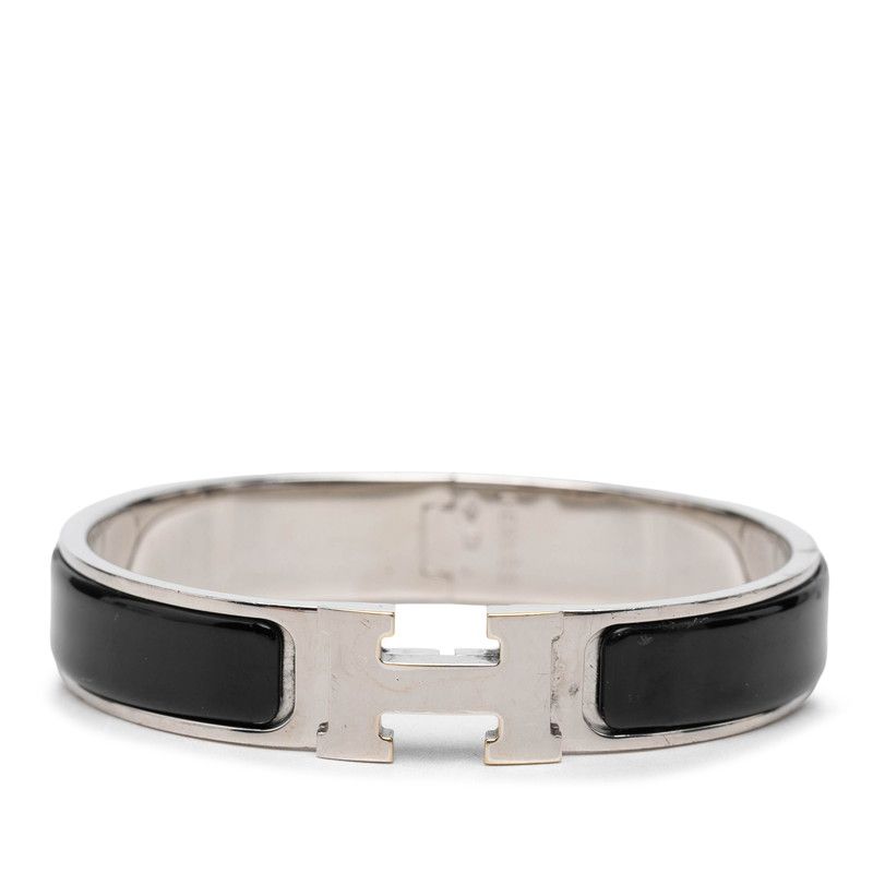 Hermes Click Enamel Bracelet Silver Black Metal