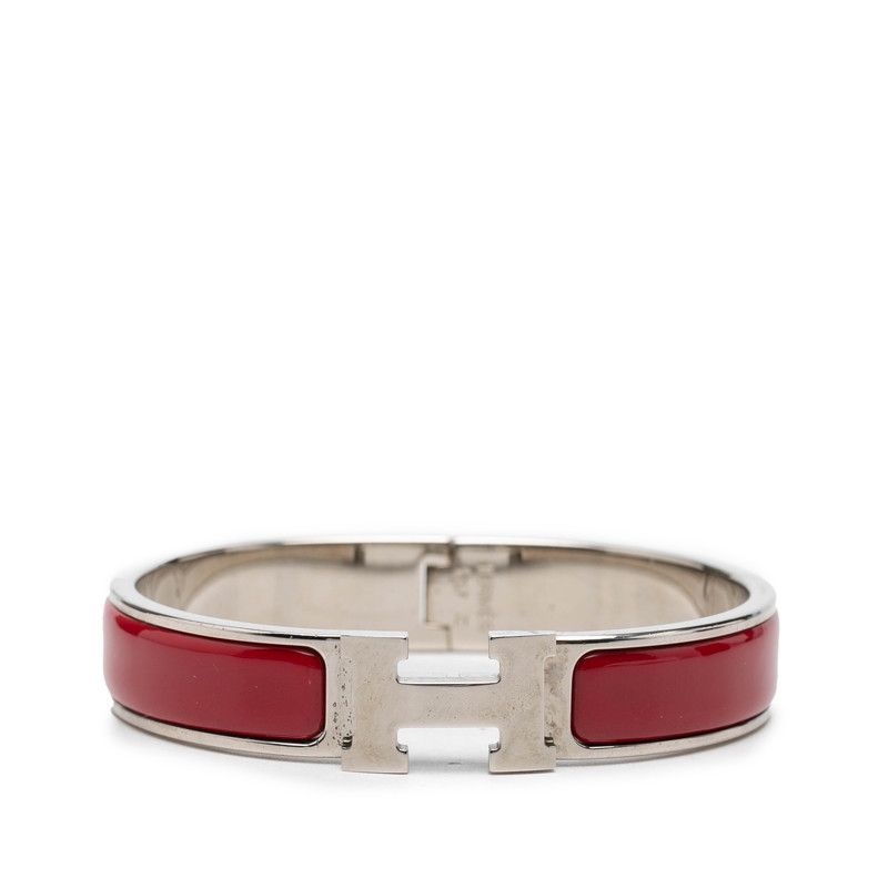 Hermes Click PM Enamel Bracelet Silver Red Metal
