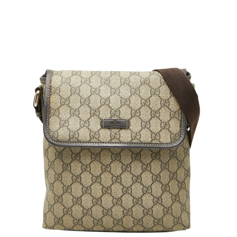 Gucci GG Supreme Crossbody Shoulder Bag Beige Brown Leather