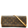 Louis Vuitton Monogram Pochette Twin GM Crossbody Shoulder Bag Brown Leather