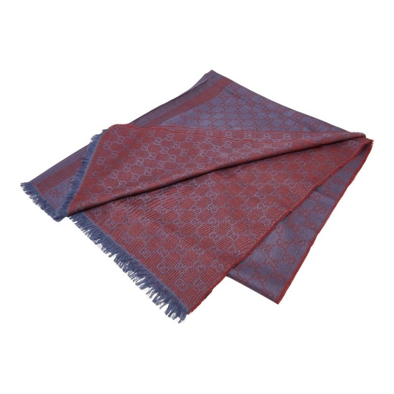 Gucci GG Logo Shawl Scarf Purple Wine Red Wool Silk — view 2