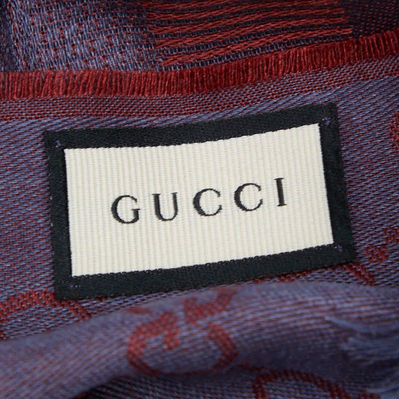 Gucci GG Logo Shawl Scarf Purple Wine Red Wool Silk — view 3