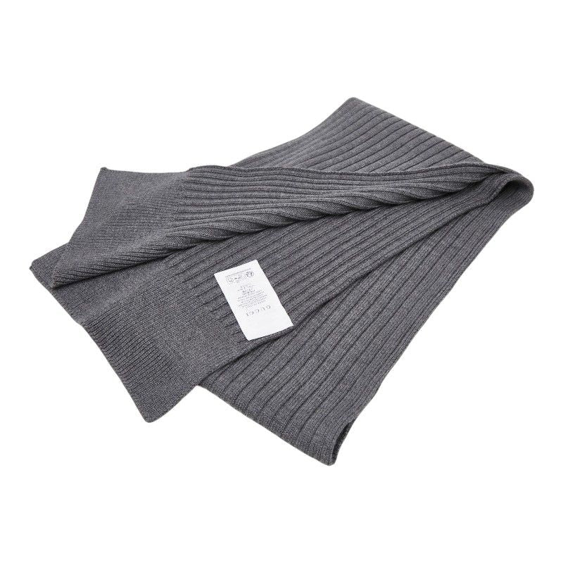Gucci Logo Knit Rib Scarf Gray Wool Calf — view 2