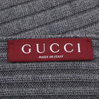 Gucci Logo Knit Rib Scarf Gray Wool Calf — view 3