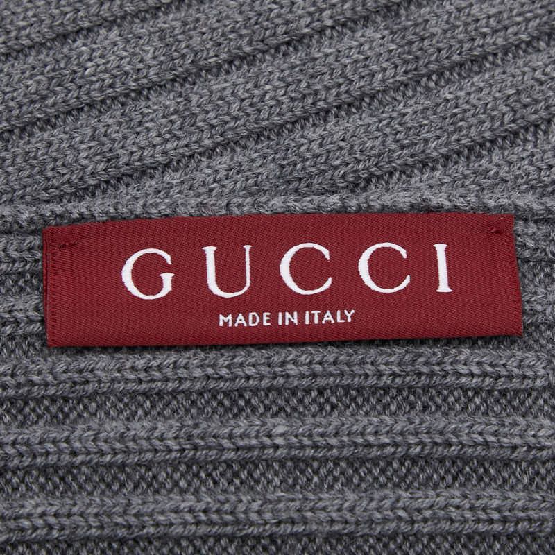 Gucci Logo Knit Rib Scarf Gray Wool Calf — view 3
