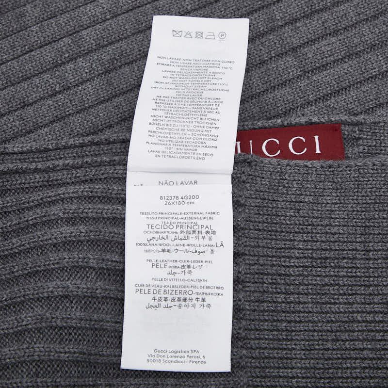 Gucci Logo Knit Rib Scarf Gray Wool Calf — view 5