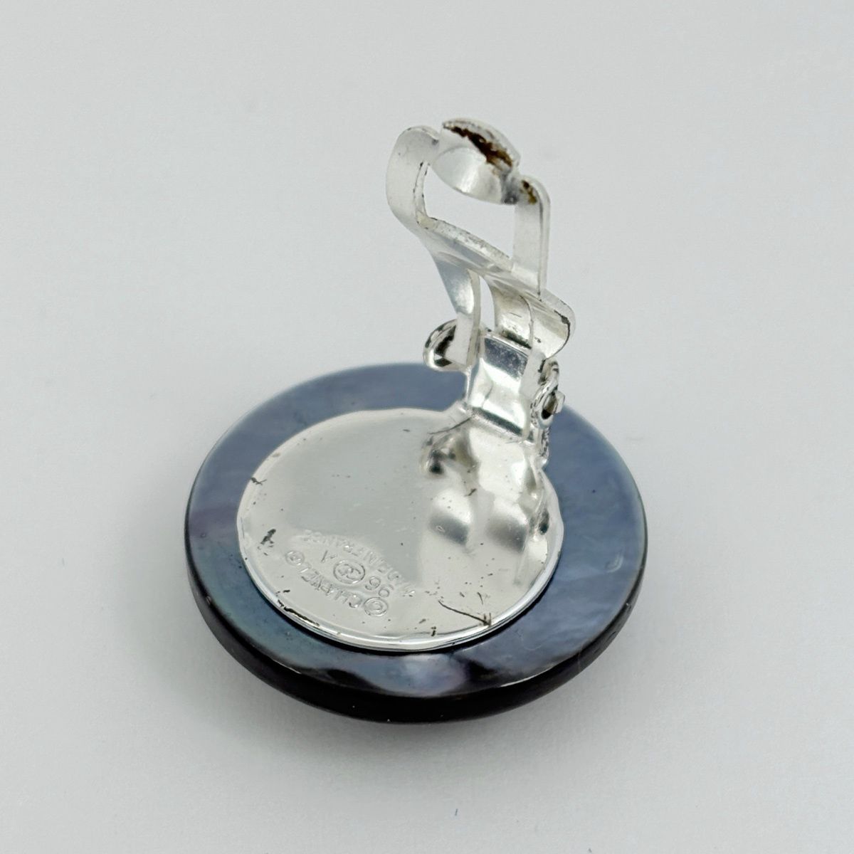Chanel CC Logo Earrings Round Metal Rhinestone Gray Silver — view 3