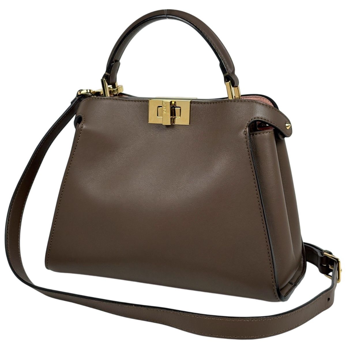 Fendi Peekaboo 2-Way Shoulder Bag Leather Brown