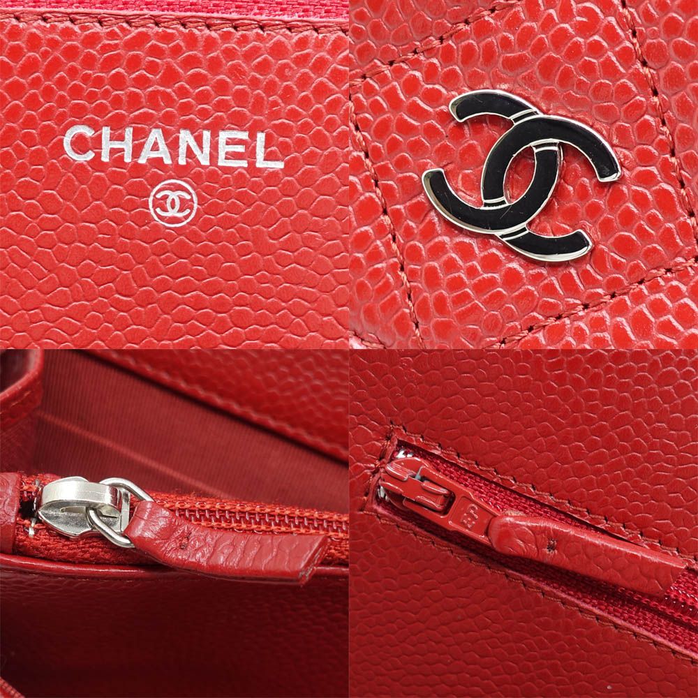 Chanel Chain Wallet Caviar Leather Red Shoulder — view 8