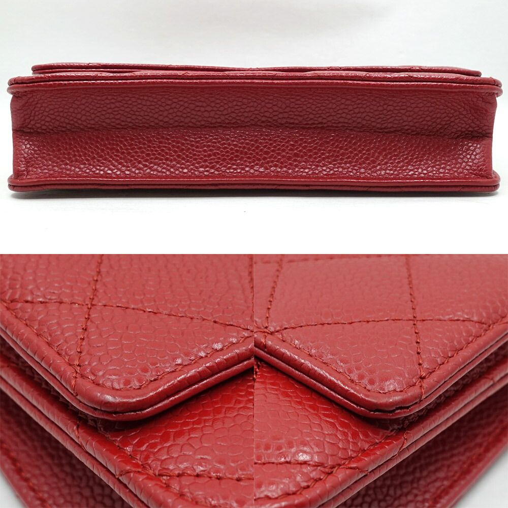 Chanel Chain Wallet Caviar Leather Red Shoulder — view 4