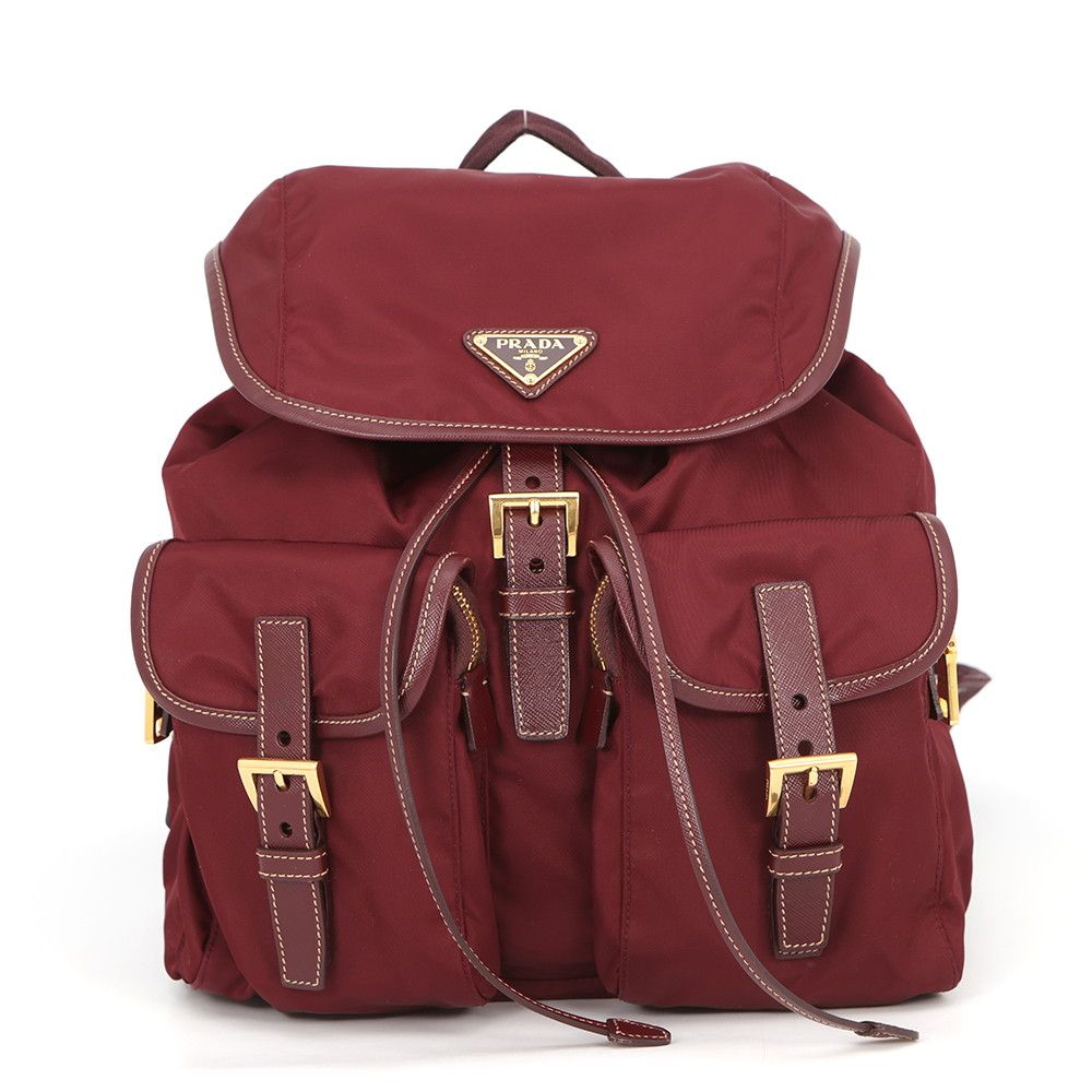 Prada Backpack Triangle Logo Nylon Saffiano Leather