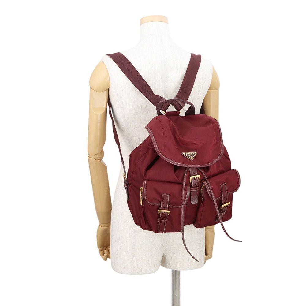 Prada Backpack Triangle Logo Nylon Saffiano Leather — view 4