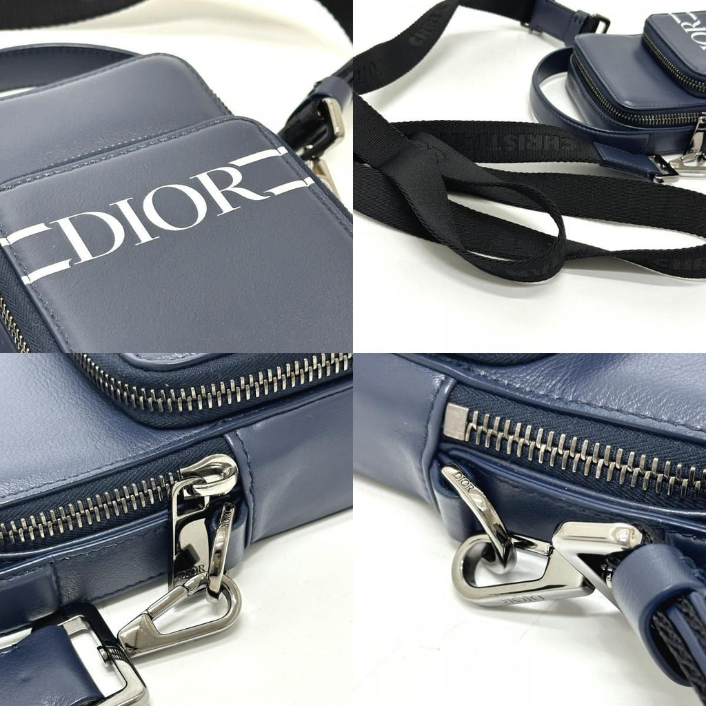Dior Shoulder Bag Logo Leather Blue — view 7
