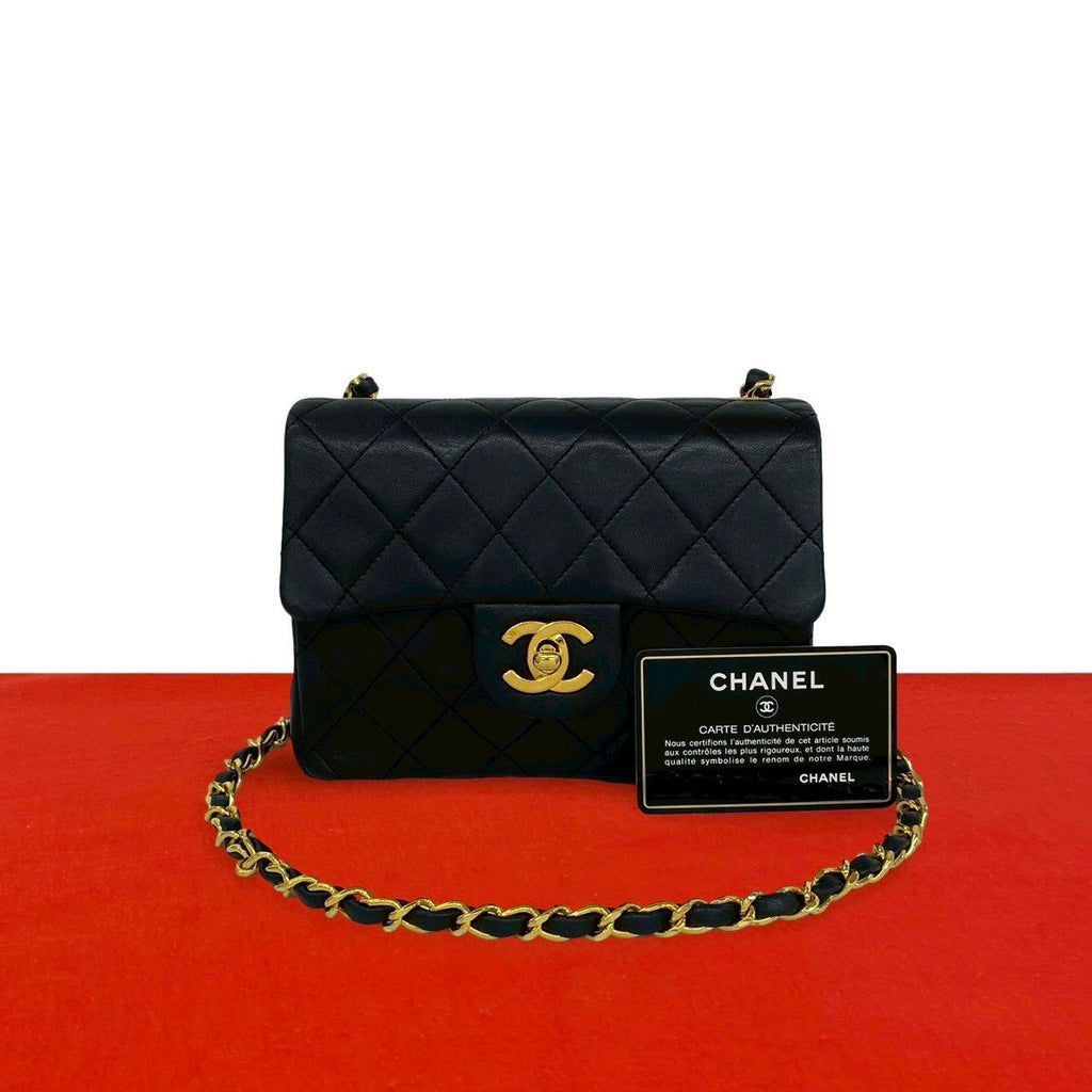 Chanel Card Quilted CC Logo Lambskin Mini Shoulder Bag Black