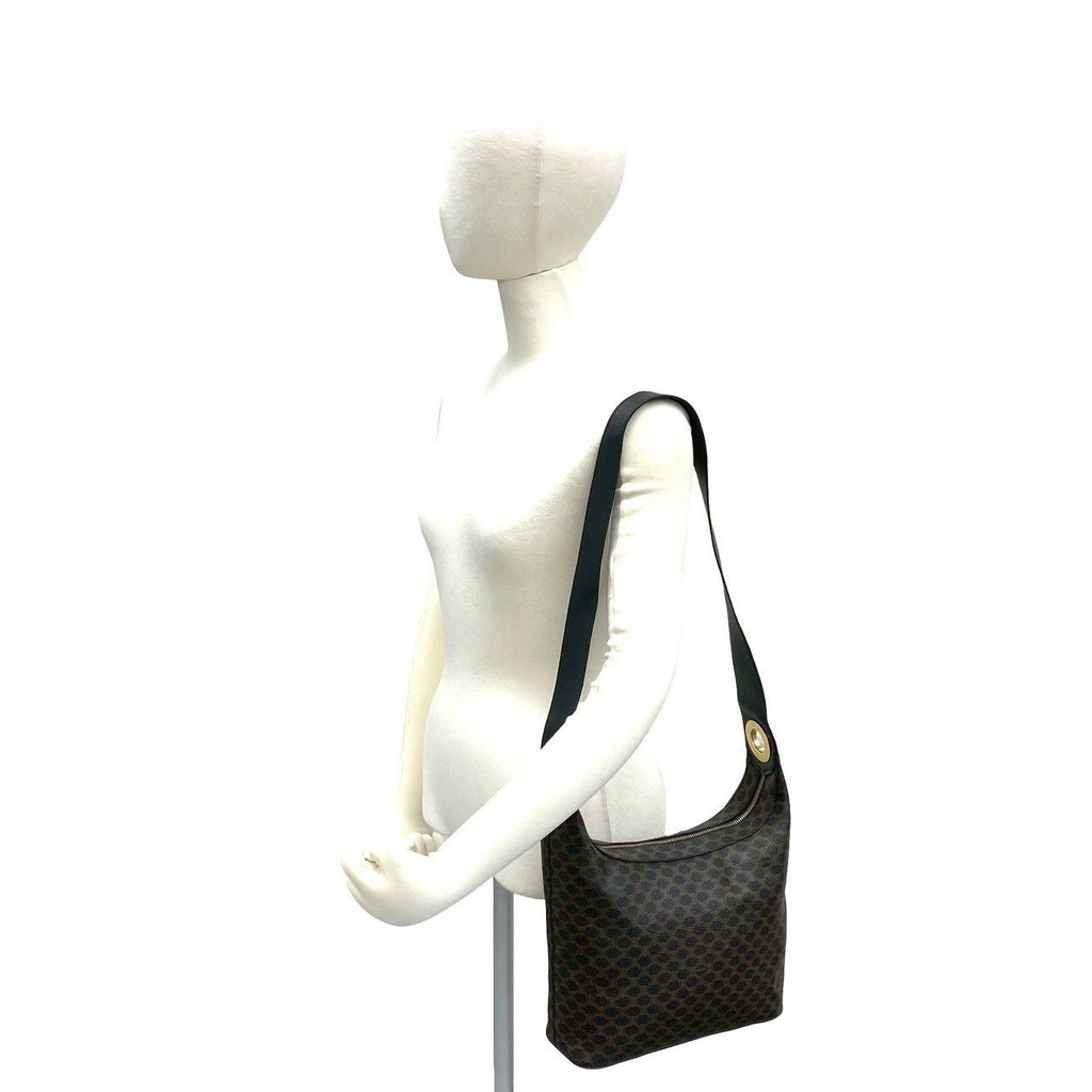 Celine Macadam Blason Pattern Logo Ring Leather Shoulder Bag Brown Black — view 2