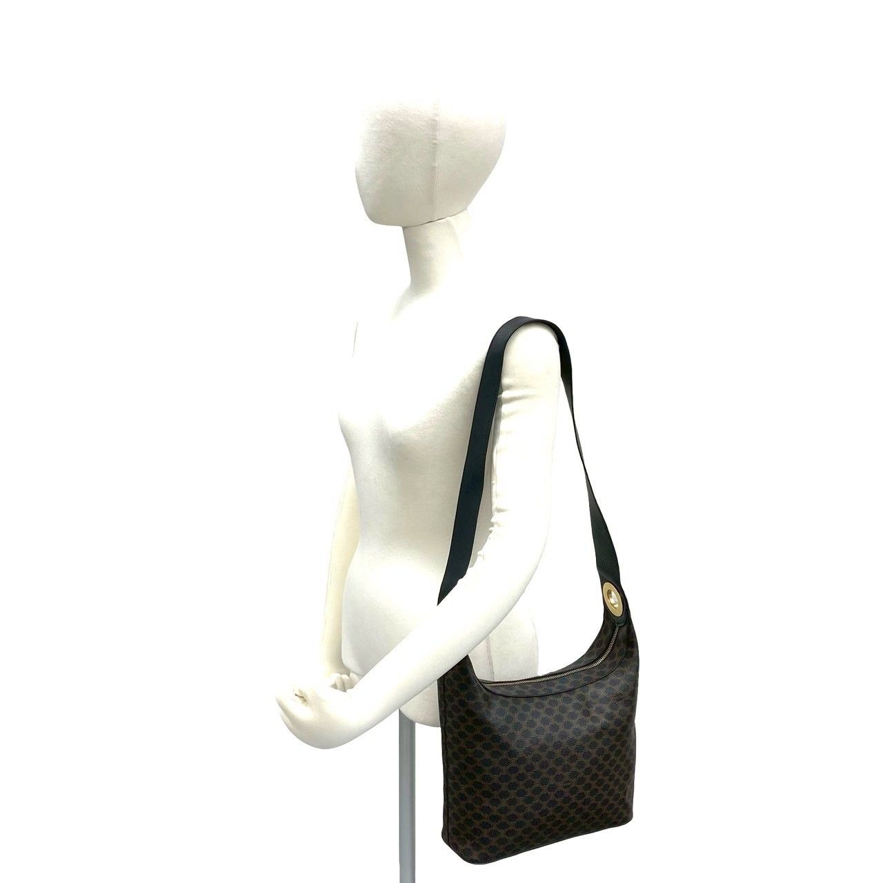 Celine Macadam Blason Pattern Logo Ring Leather Shoulder Bag Brown Black — view 2