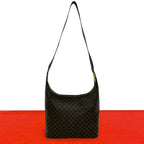Celine Macadam Blason Pattern Logo Ring Leather Shoulder Bag Brown Black