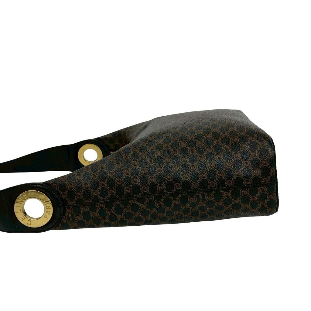 Celine Macadam Blason Pattern Logo Ring Leather Shoulder Bag Brown Black — view 5
