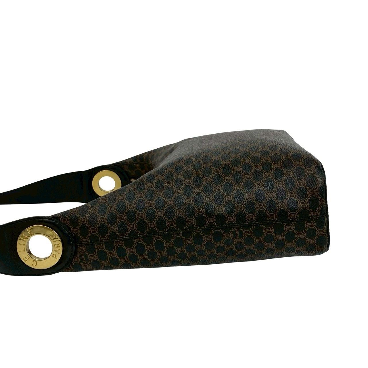 Celine Macadam Blason Pattern Logo Ring Leather Shoulder Bag Brown Black — view 5
