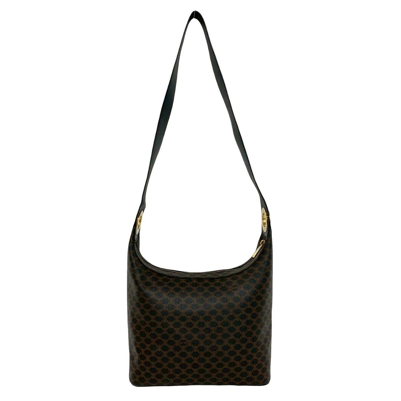 Celine Macadam Blason Pattern Logo Ring Leather Shoulder Bag Brown Black — view 3