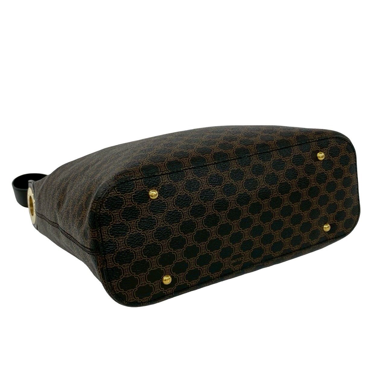 Celine Macadam Blason Pattern Logo Ring Leather Shoulder Bag Brown Black — view 7