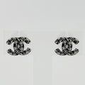 Chanel CC Logo Camellia Earrings Plated Black White Silver 06c Vintage