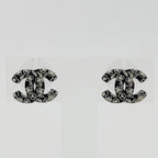 Chanel CC Logo Camellia Earrings Plated Black White Silver 06c Vintage