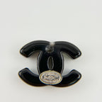 Chanel CC Logo Camellia Earrings Plated Black White Silver 06c Vintage — view 6