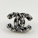 Chanel CC Logo Camellia Earrings Plated Black White Silver 06c Vintage — view 4