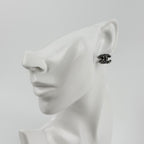 Chanel CC Logo Camellia Earrings Plated Black White Silver 06c Vintage — view 2