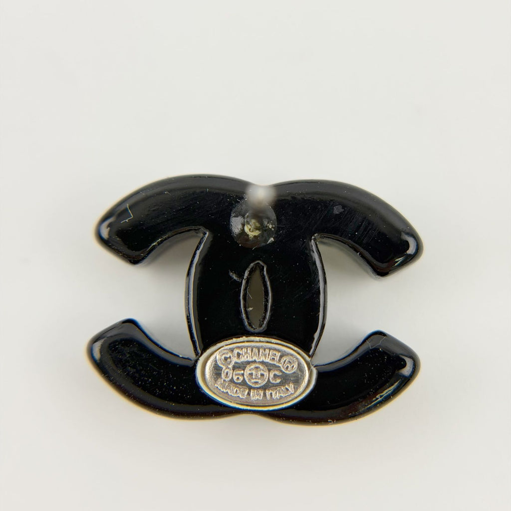 Chanel CC Logo Camellia Earrings Plated Black White Silver 06c Vintage — view 5