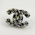 Chanel CC Logo Camellia Earrings Plated Black White Silver 06c Vintage — view 3