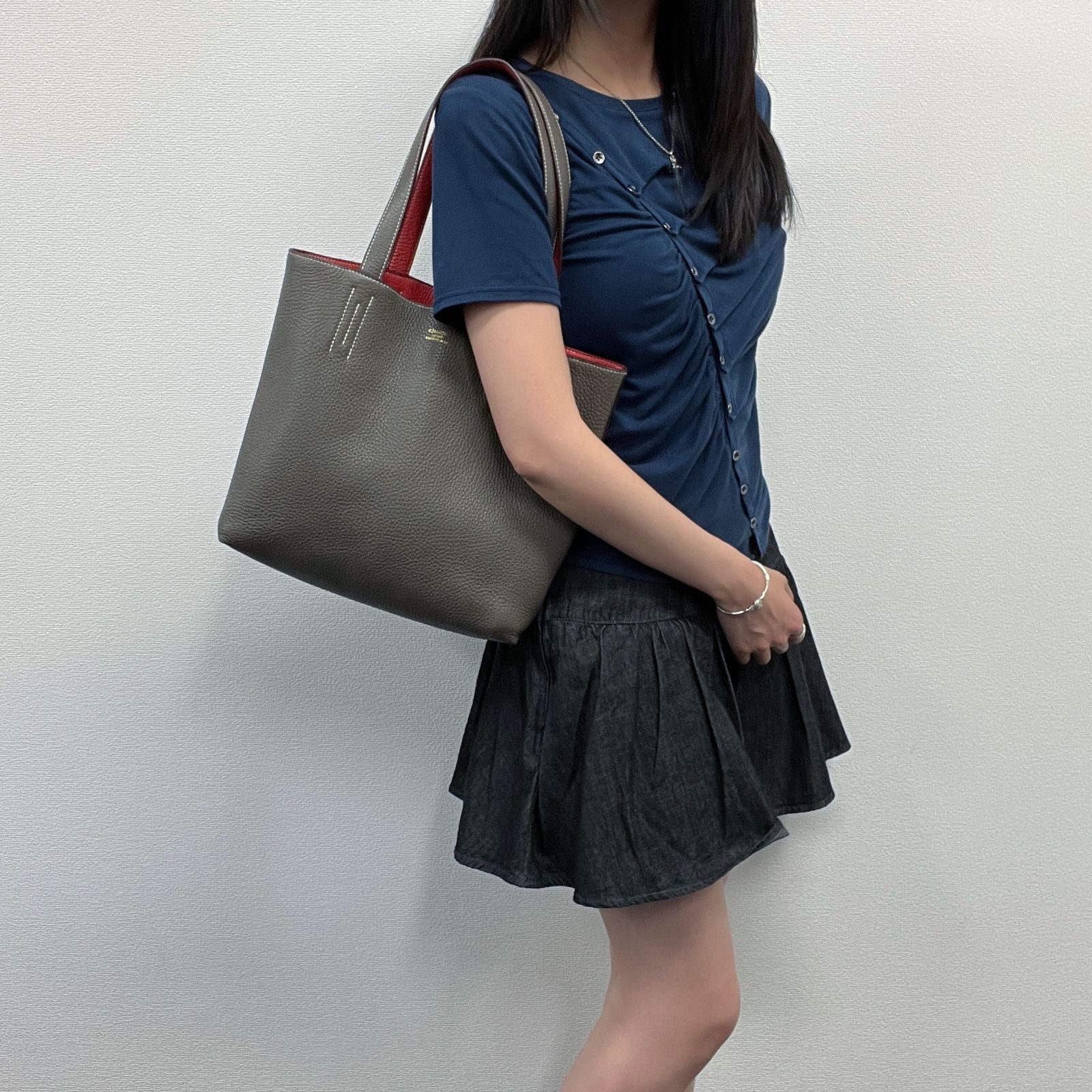 Hermes Double Sens 28 Tote Leather Gray Orange Vintage — view 2