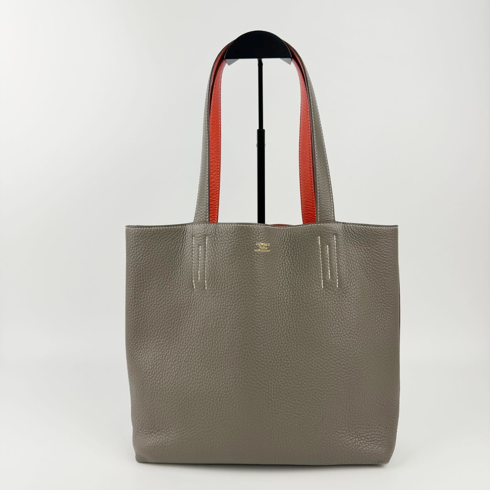 Hermes Double Sens 28 Tote Leather Gray Orange Vintage — view 3