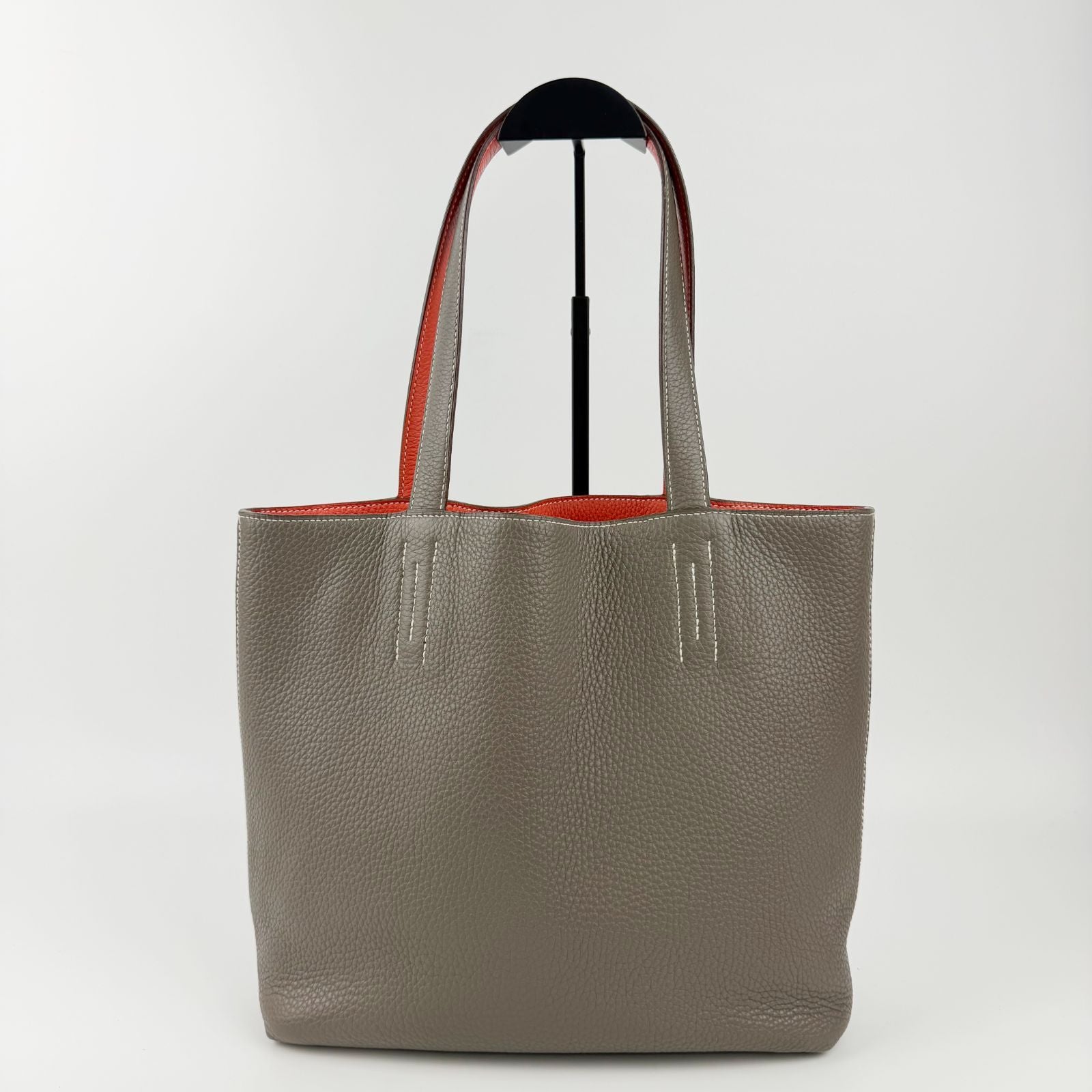 Hermes Double Sens 28 Tote Leather Gray Orange Vintage — view 4