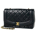 Chanel Diana Quilted Single Flap Chain Shoulder Bag CC Logo Leather Black