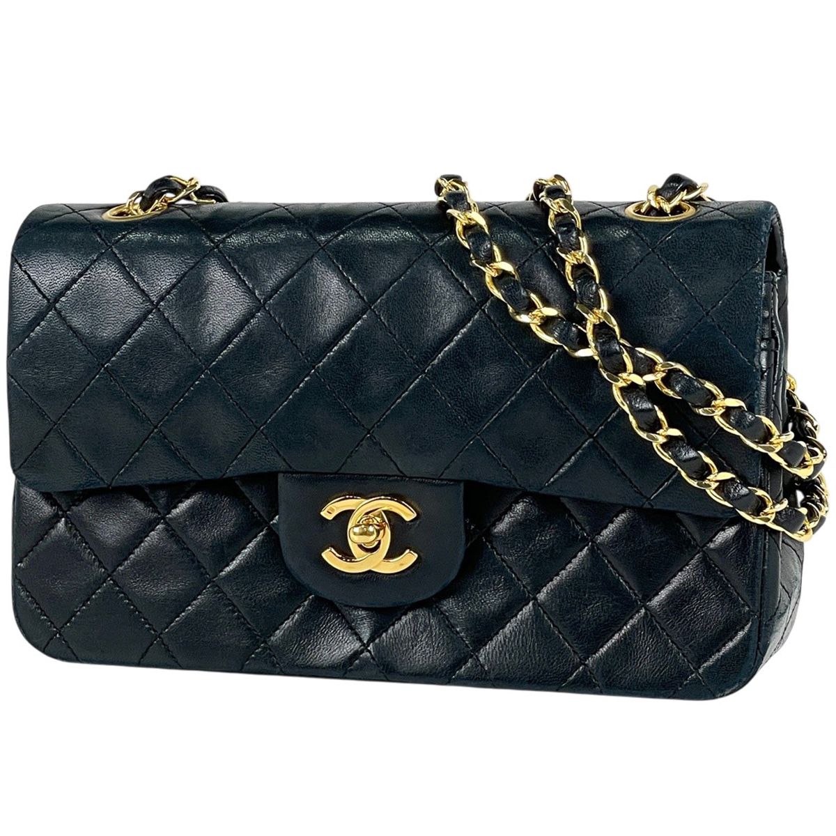 Chanel Quilted Double Flap Chain Shoulder Bag CC Logo Leather Black