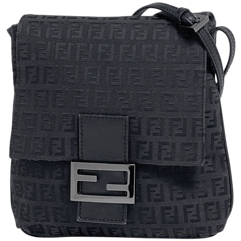 Fendi Zucchino Pattern Shoulder Bag Canvas Black