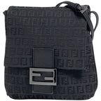 Fendi Zucchino Pattern Shoulder Bag Canvas Black