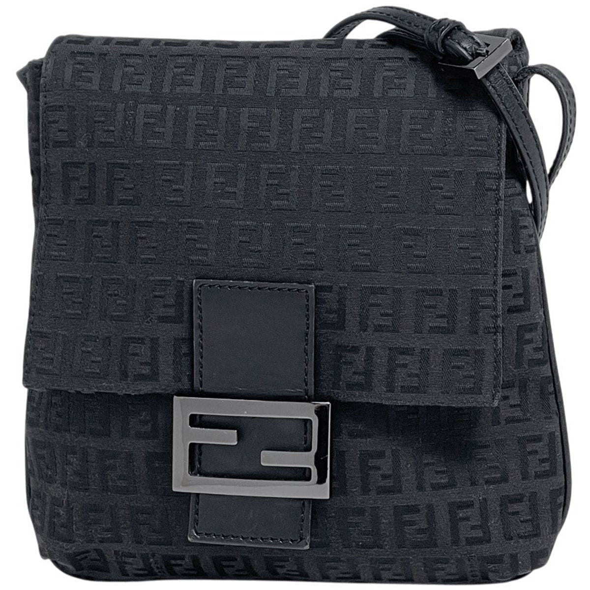 Fendi Zucchino Pattern Shoulder Bag Canvas Black