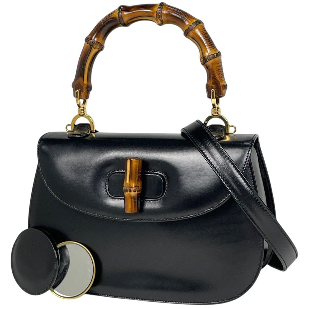Gucci Bamboo Handbag 2-Way Vintage Leather Black