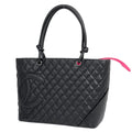 Chanel Cambon Line Large Tote CC Logo Shoulder Bag Leather Black