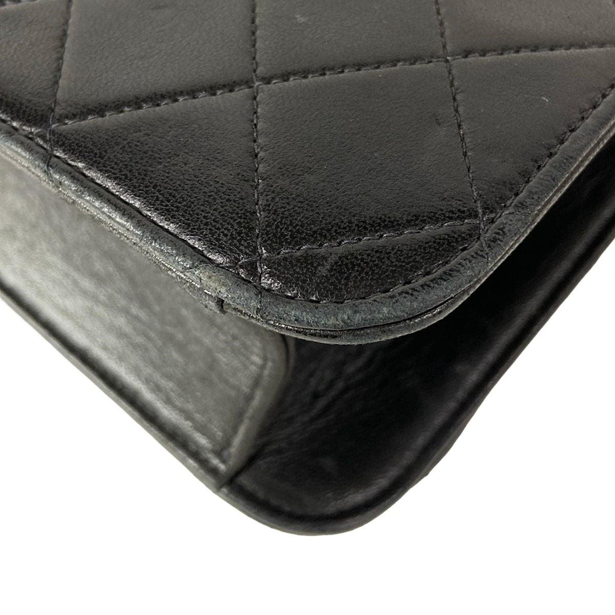 Chanel Shoulder Bag Single Flap Quilted Black Gold Chain Full Push Lock Lambskin — view 8