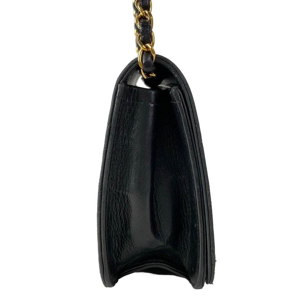 Chanel Shoulder Bag Single Flap Quilted Black Gold Chain Full Push Lock Lambskin — view 2