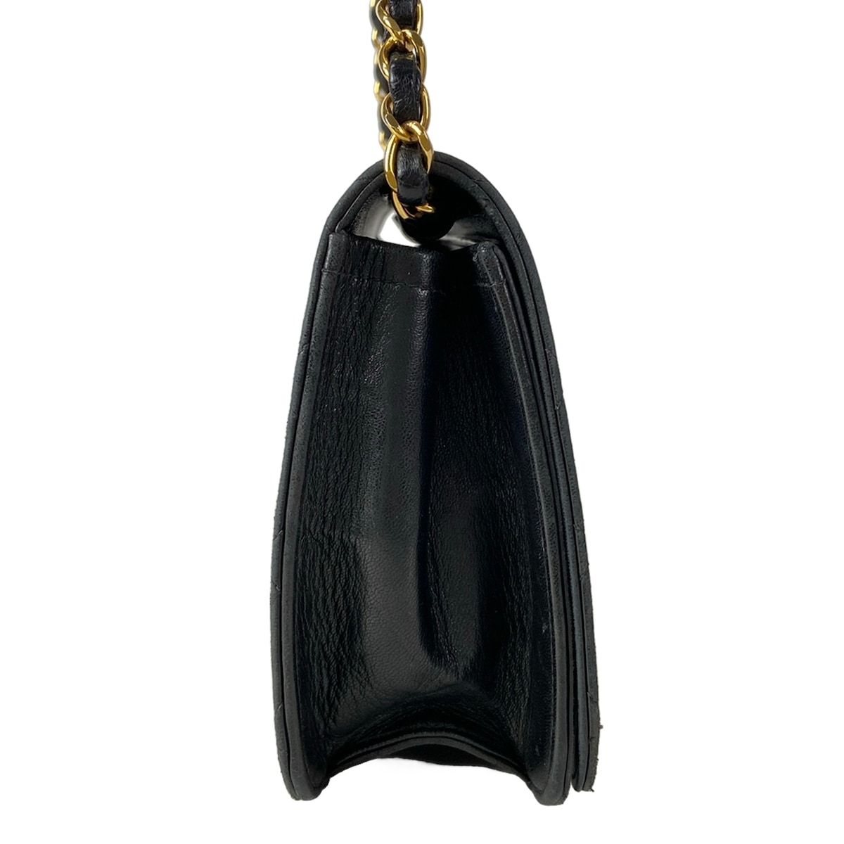 Chanel Shoulder Bag Single Flap Quilted Black Gold Chain Full Push Lock Lambskin — view 2