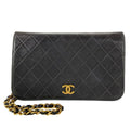 Chanel Shoulder Bag Single Flap Quilted Black Gold Chain Full Push Lock Lambskin