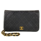 Chanel Shoulder Bag Single Flap Quilted Black Gold Chain Full Push Lock Lambskin